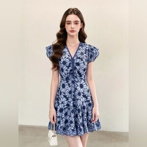 Blue Crochet Daisy Floral Dress